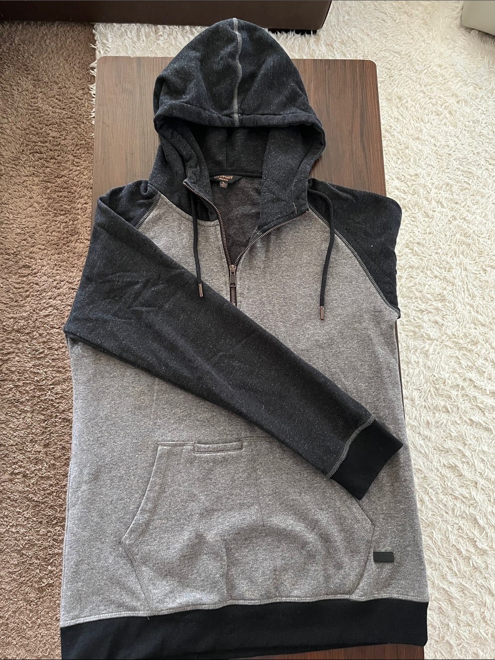 Outpost brandMen's Two-Tone Gray and Black Half-Zip Hoodie Sweater size large.